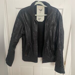 French Connection Black Lightweight Leather Bomber Jacket